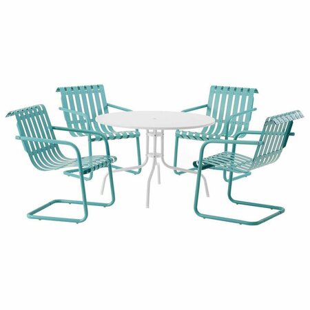 CLAUSTRO Gracie Outdoor Metal Dining Set, Pastel Blue Satin & White Satin - 5 Piece CL3049085